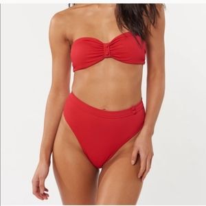 Red Carter Bandeau High Waisted Bikini Set